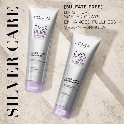 L'Oreal Paris EverPure Silver Care Sulfate Free Conditioner, Brightening and Nourishing Hair Care for Gray and Silver Hair, Vegan Formula with Peptides, 8.5 Fl Oz