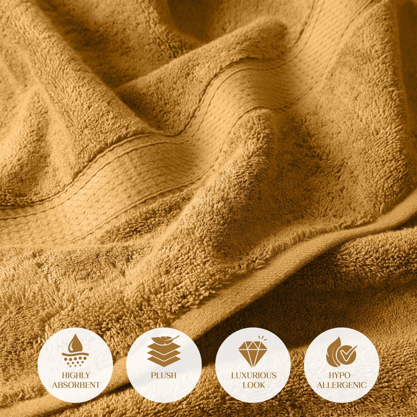 Superior Egyptian Cotton Pile 10-Piece Towel Set, Includes 2 Bath, 4 Hand, 4 Face Towel/Washcloth, Heavyweight, Ultra Soft Luxury Towels, Thick Plush Essentials, Guest Bath, Spa, Hotel Bathroom, Gold