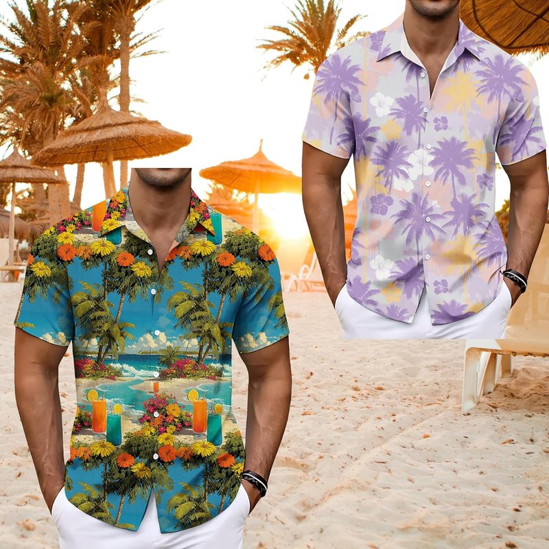 Men's Hawaiian Print V-Neck Summer Shirt - Casual Short Sleeve Beach Top | Funny Graphic Design