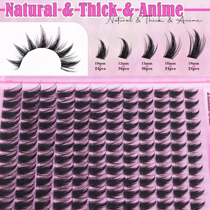 ALICE Manga Lash Clusters Wispy Cluster Eyelash Extensions with Spikes Anime Natural Eyelash Clusters Individual Lashes DIY at Home (144pcs/10-18mm/CD- Curly)