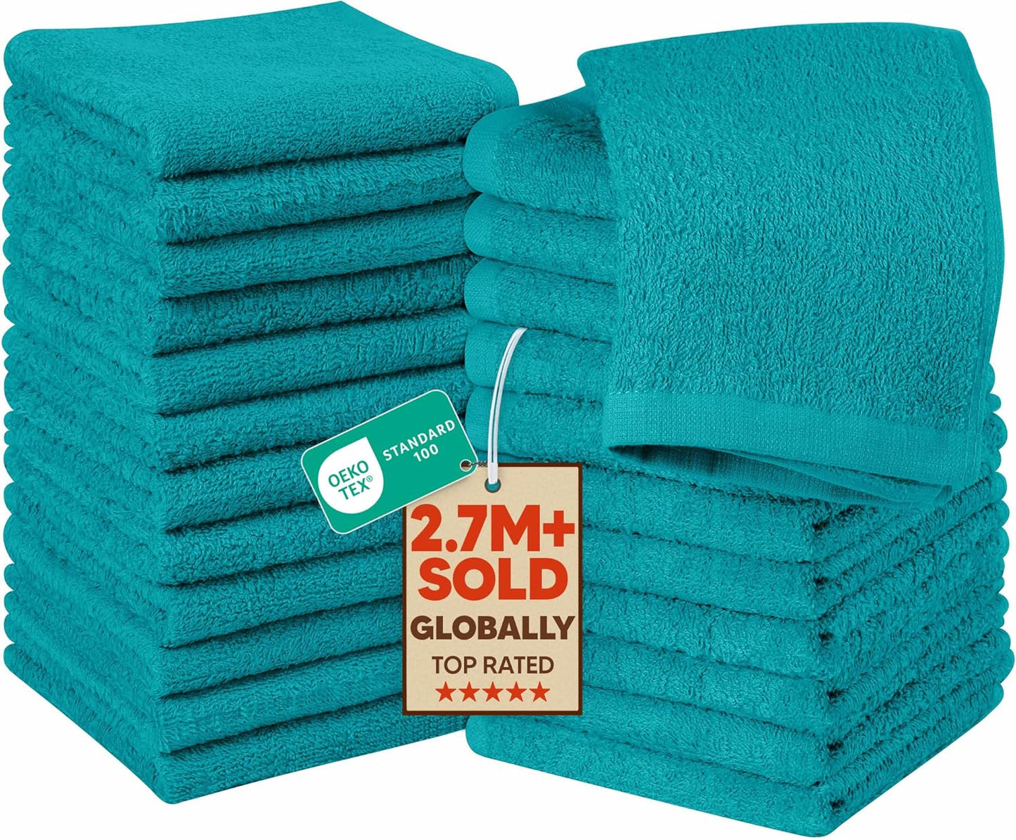 Utopia Towels 24-Pack Cotton Washcloths Set - Premium 100% Ring Spun Cotton, Highly Absorbent, Turquoise