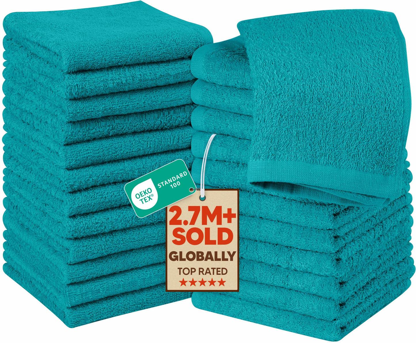Utopia Towels 24 Pack Cotton Washcloths Set, 100% Ring Spun Cotton, Premium Quality Flannel Face Cloths, Highly Absorbent and Soft Feel Fingertip Towels, Turquoise