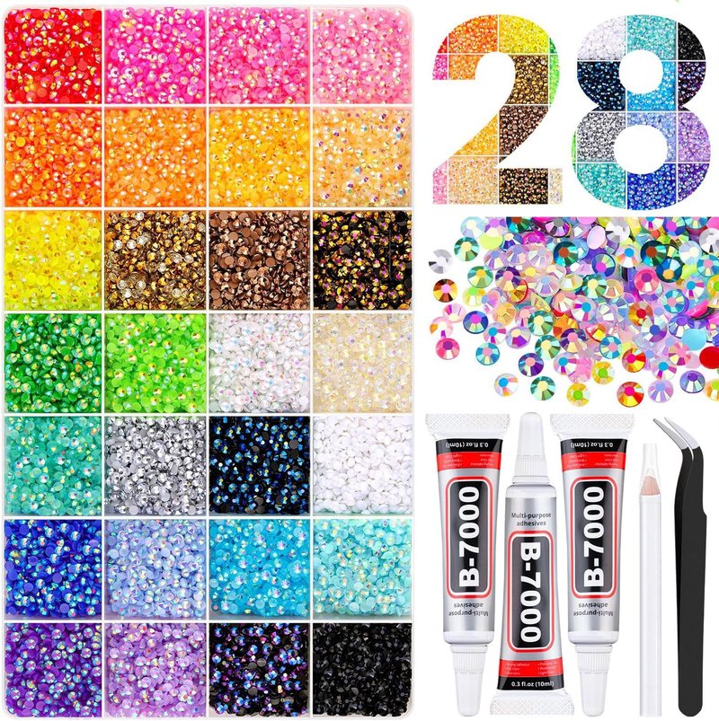 Jelly Rhinestones Bedazzling Kit - 36000Pcs Multicolor 3mm Flatback Gems with 3Pcs B7000 Jewelry Glue | Perfect for Diamond Art, Crafting & Nail Art