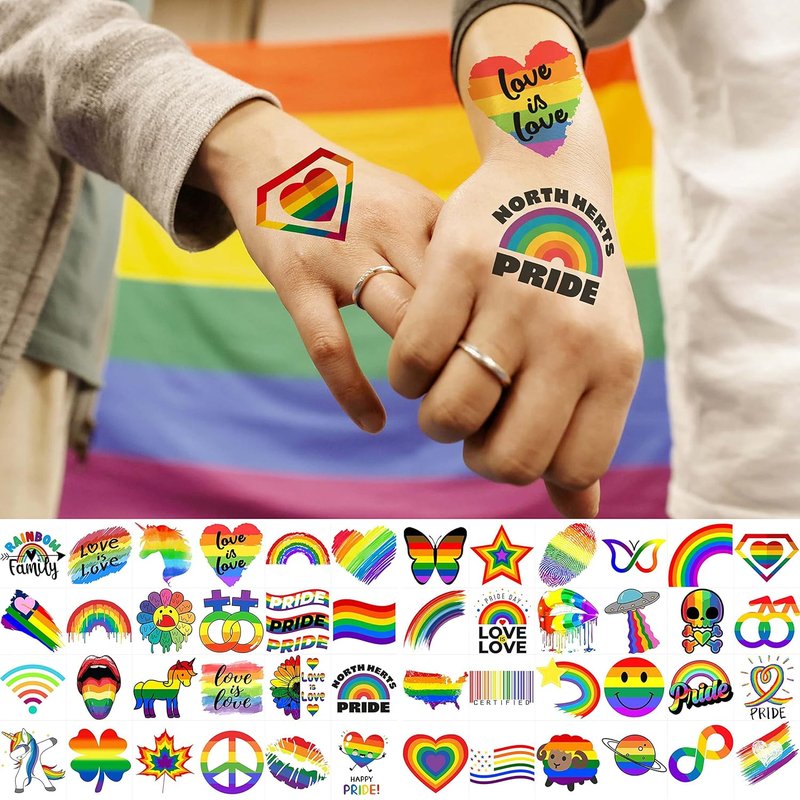 Skiennix 48 PCS Rainbow Temporary Tattoos - Vibrant LGBTQ Pride Face Stickers for Celebrations