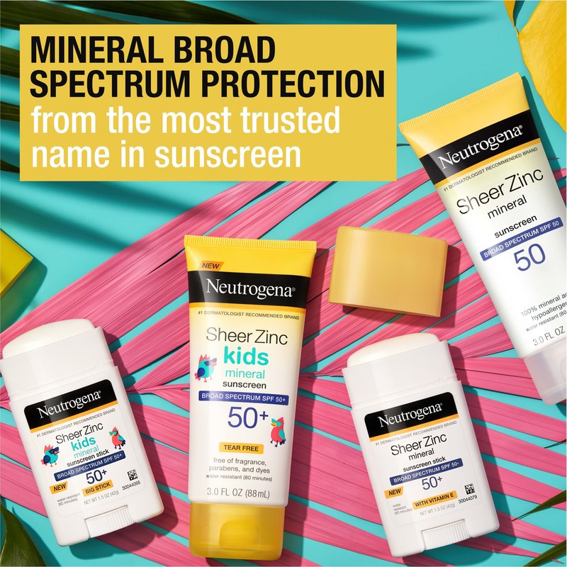 Neutrogena Mineral Sunscreen Sheer Zinc Oxide Dry-Touch Lotion, Broad Spectrum Sunblock SPF 50, Water Resistant Sunscreen For Sensitive Skin, 3 fl. oz, 3 Pack