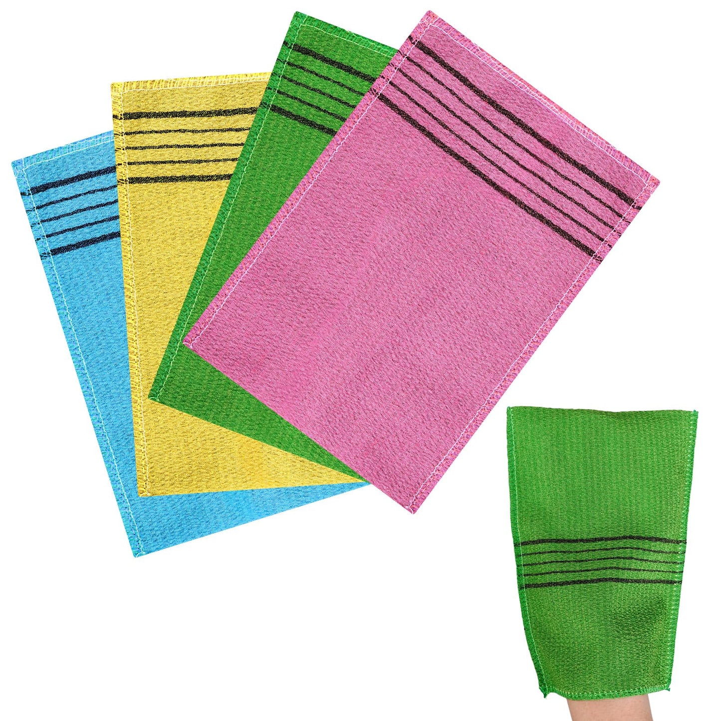 Korean Exfoliating Mitt 4PCS Exfoliating Gloves Body Scrubber Large Korean Washcloth Exfoliating for Korean Spa at Home Dead Skin Remover