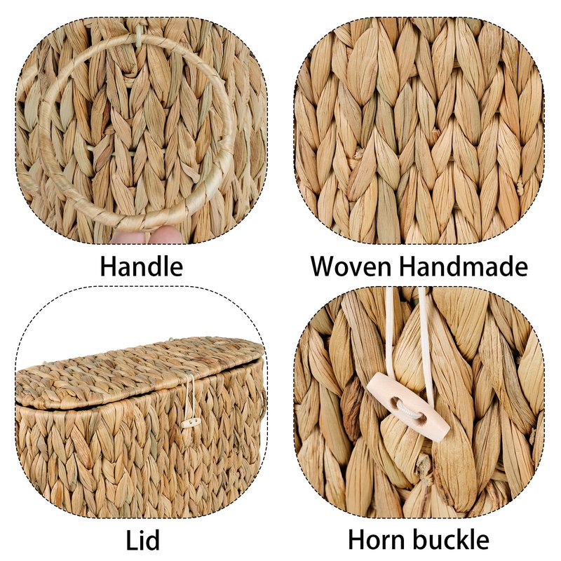 efluky Toilet Paper Storage Basket, Water Hyacinth Slim Toilet Paper Holder with Lid- Holds Up to 9 Mega Rolls, Home Bathroom Decor Organizer