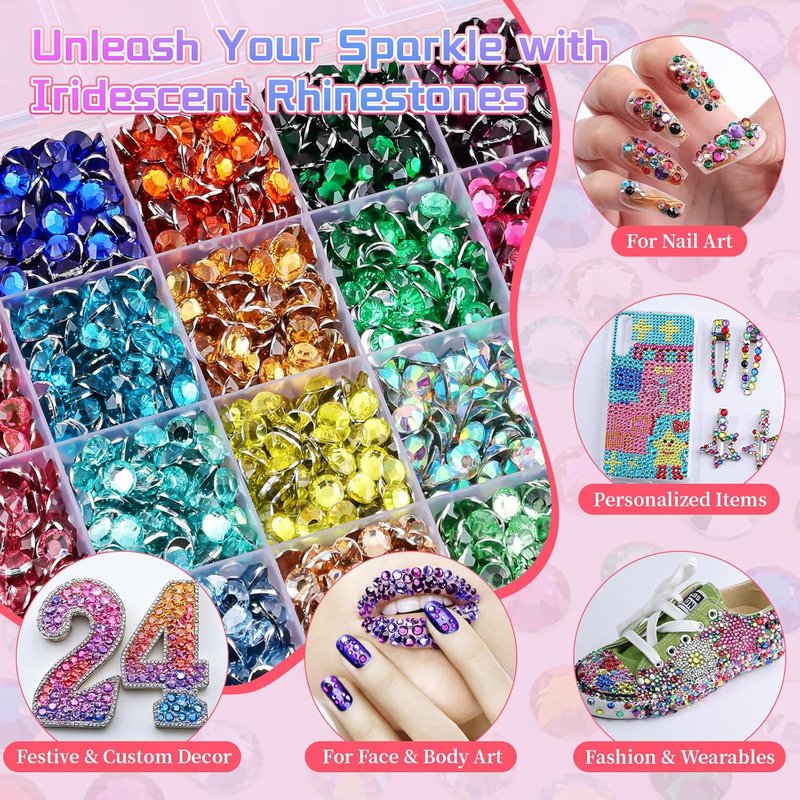 Skiennix 3600 Pcs 6mm Resin Rhinestones - Pink, Red & Black Flatback Gems for DIY Crafting & Bedazzling