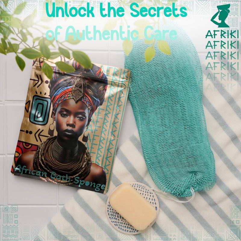 African Net Sponge, Premium Authentic Exfoliating Body Scrubber, Extra Long Stretch Bath Sponge for Shower, Deep Exfoliating Washcloth for Smooth Skin, 1 Pack (Turquoise)