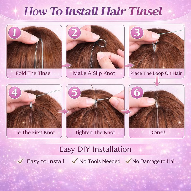 Skiennix Hair Tinsel Kit - 12 Vibrant Colors | 8000 Strands of Heat-Resistant Sparkling Extensions - 48 Inch