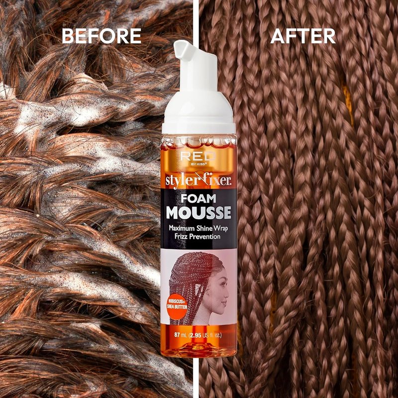 Red by Kiss Foaming Mousse - Travel Size for Maximum Shine, Frizz Control & Curl Definition (Hibiscus + Shea Butter)