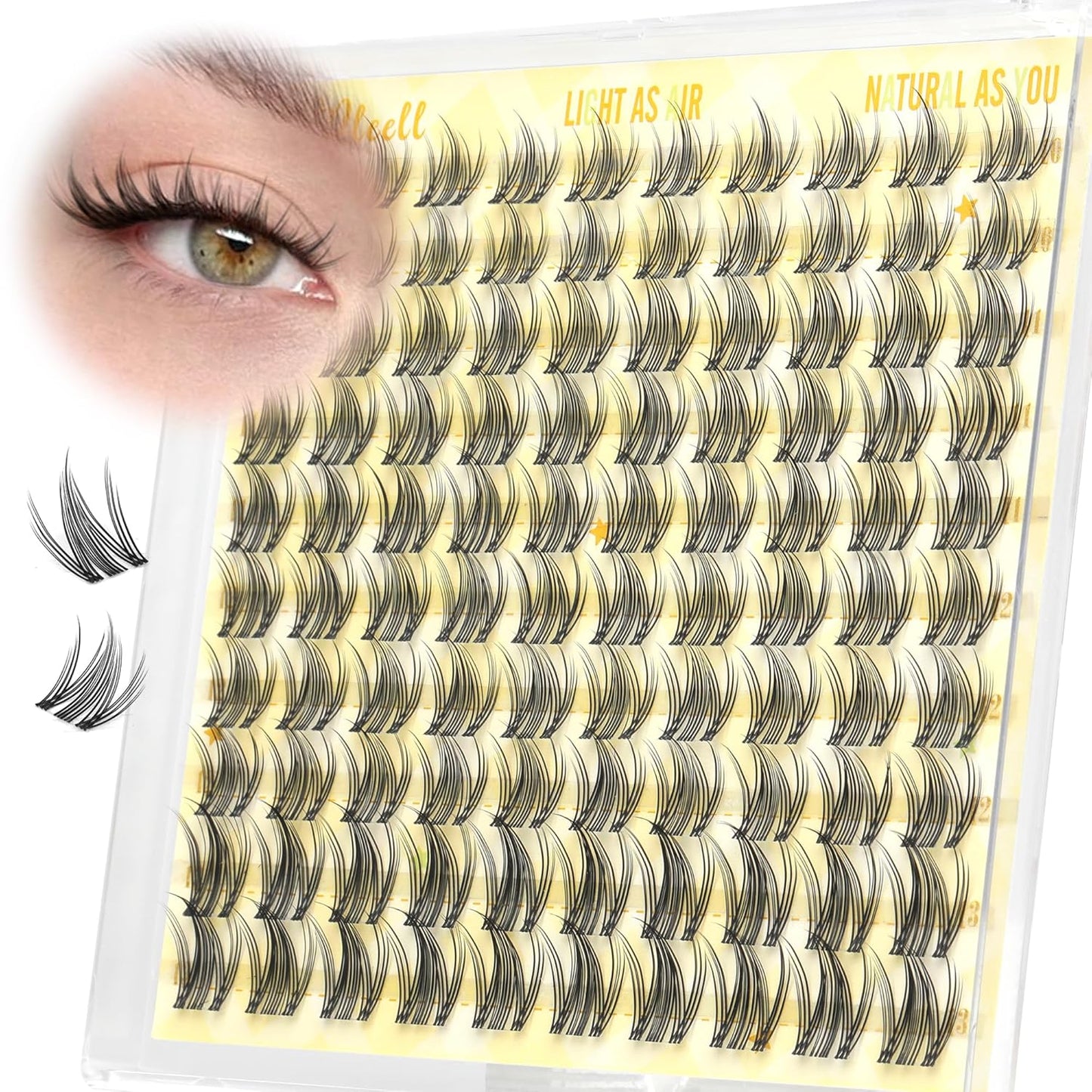 Skiennix Natural Lash Clusters - Wispy 10-13MM Anime Eyelash Extensions with Invisible Band
