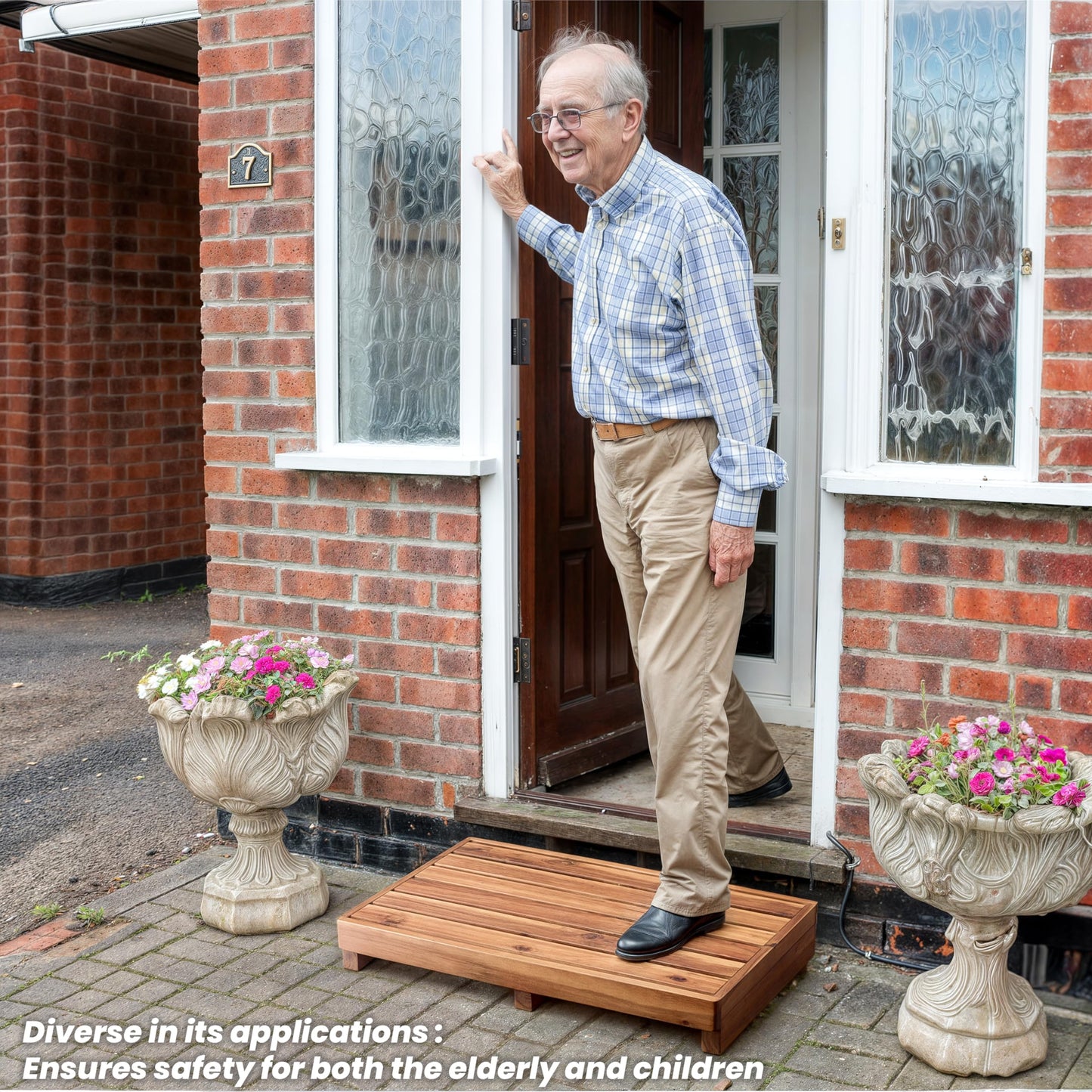 TINAMO 3.5" One Step Stool for Elderly, Acacia Wood High Riser Step Stool for Bed - 550 Lbs Wooden Mobility Stepping Stools for Adults, Kids/Bedside, Bathroom, Kitchen, Garden (Acacia, 3.5" Height)