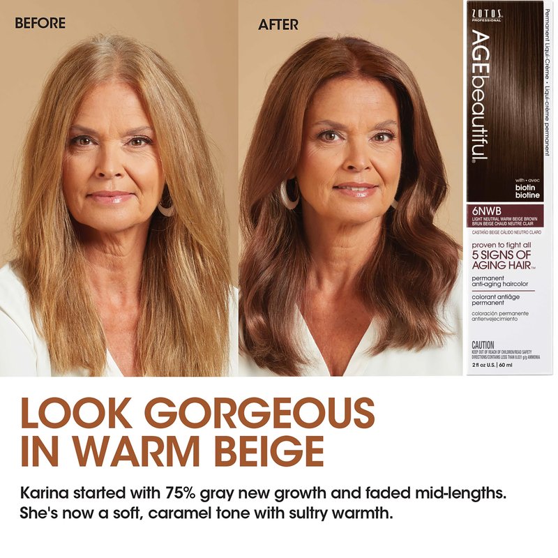AGE beautiful Permanent Hair Color Dye Liqui Creme | 100% Gray Coverage | Anti-Aging Haircolor | Biotin for Thicker, Fuller Hair | Professional Salon Coloring | 4N Dark Brown
