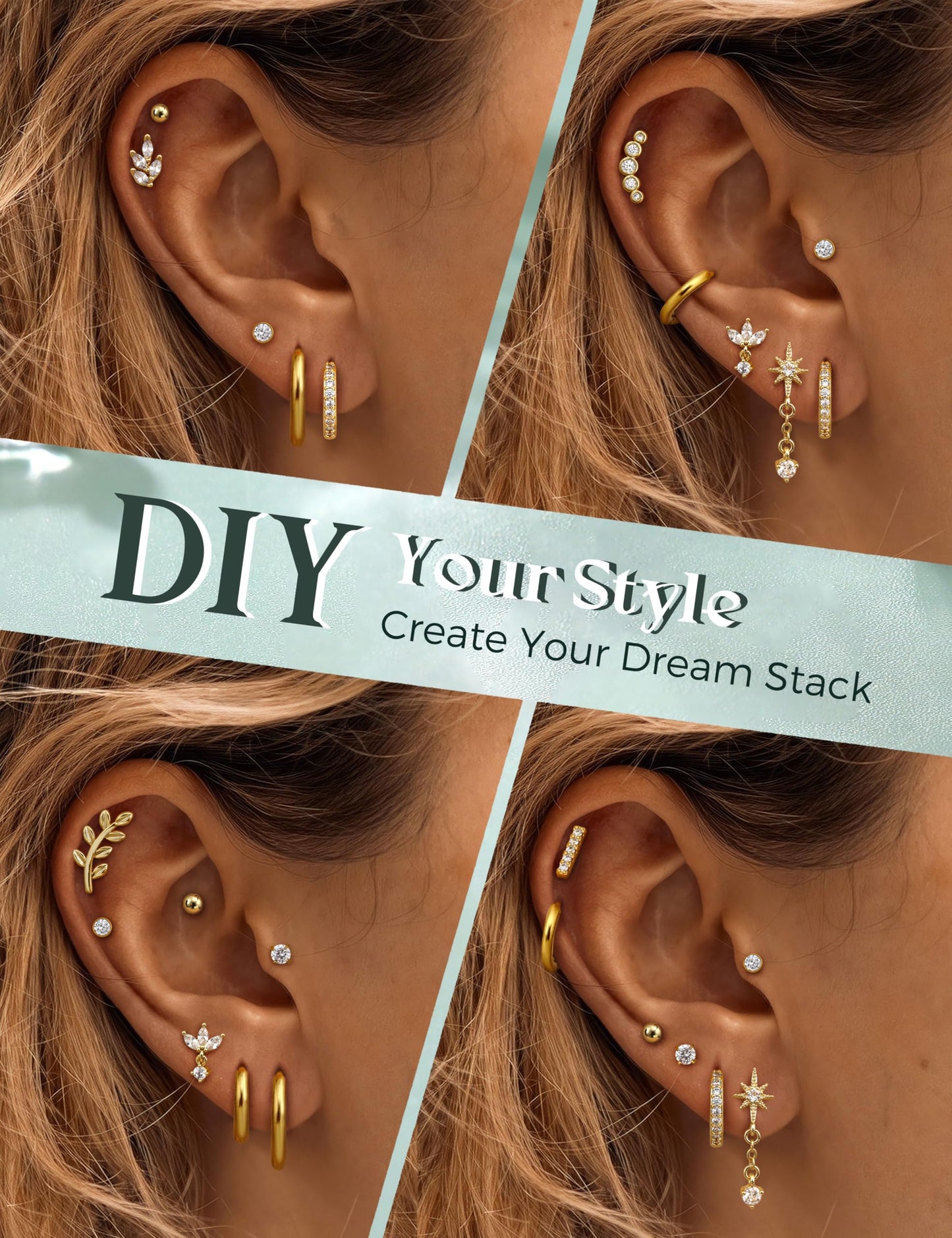 JeryWe 16G Cartilage Earrings for Women Flat Back Earrings Hypoallergenic Surgical Steel Small Flatback Stud Hoop Cartilage Earring Stacks Helix Conch Tragus Daith Piercing Jewelry 14K Gold Plated