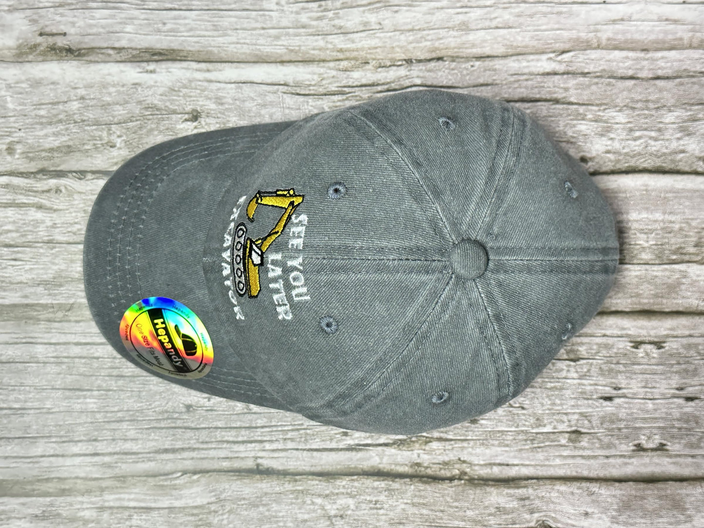 Hepandy See You Later Excavator Hat, Gifts for Boys, Washed Gray Adjustable Baseball Cap for Kids, Child Cotton Snapback Hat