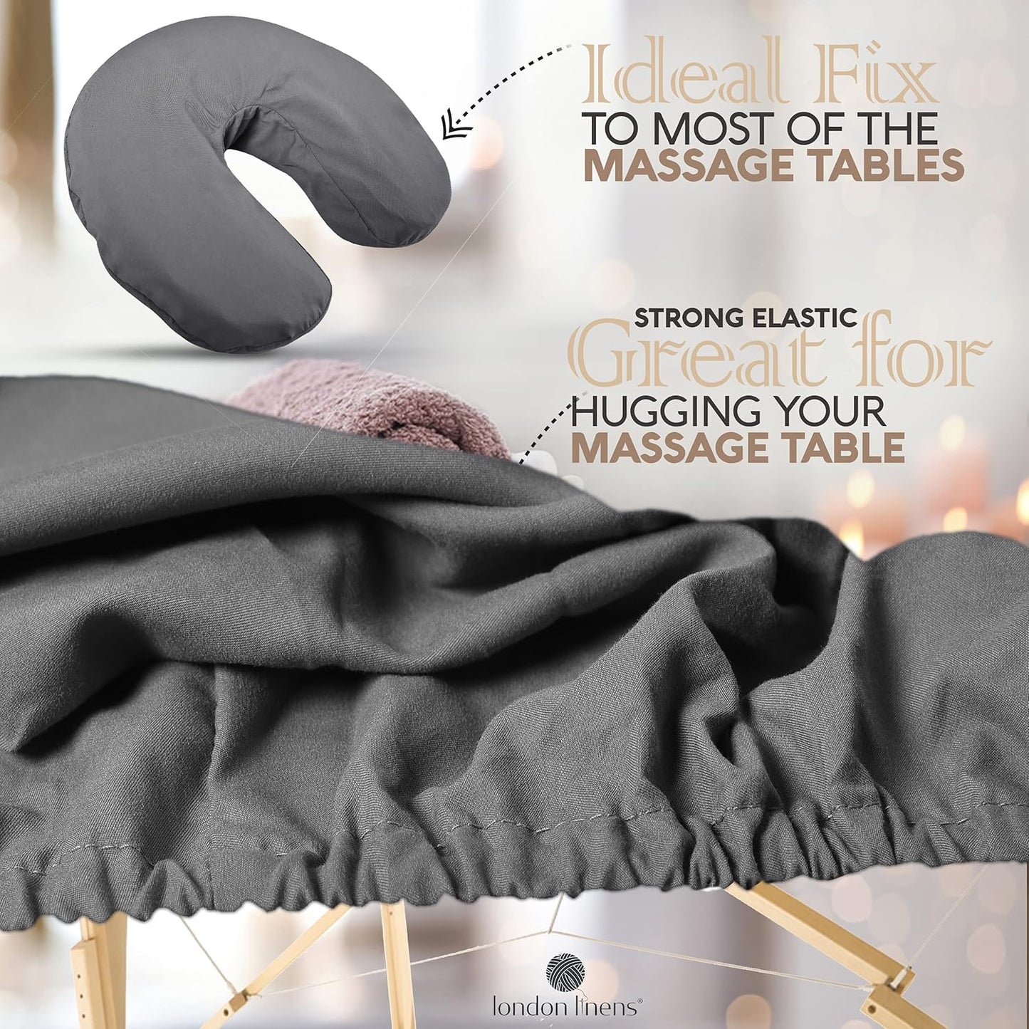 Soft Microfiber Massage Table Sheets Set - 3-Piece Cover, Fitted Sheet & Face Rest | Grey