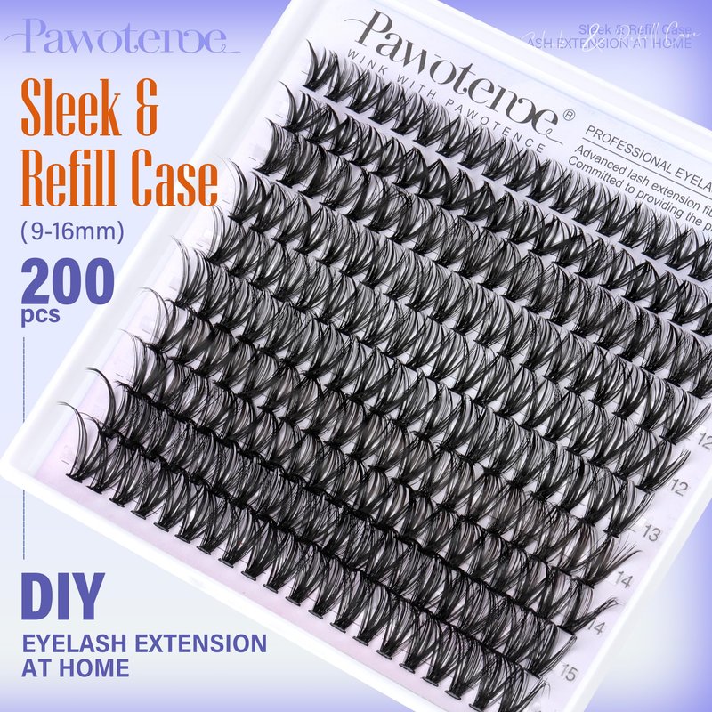 Pawotence Lash Clusters 200pcs Individual Lashes 40D Cluster Eyelash Extensions 9-16mm Eyelash Clusters Lash Extensions for Self Application (40D, 0.07D, 9-16mm)