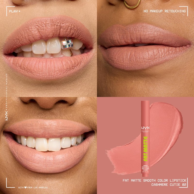 NYX PROFESSIONAL MAKEUP Fat Matte Lipstick, Pigmented, Smoothing, & Non-Drying Lip Crayon, Long Lasting Lip Makeup, Vegan & Cruelty Free - Cashmere Cutie (Peachy Nude)