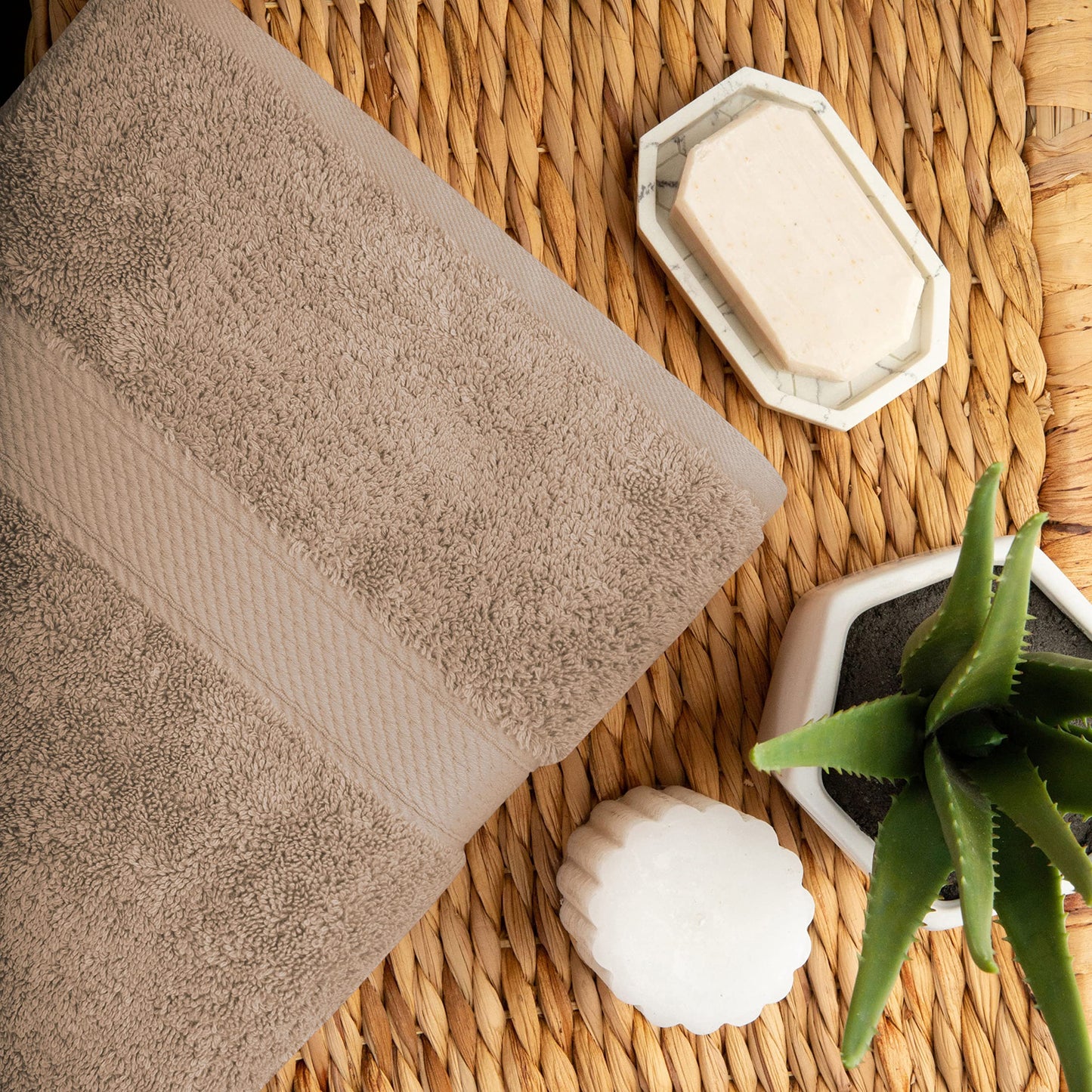 Superior Egyptian Cotton Pile 10 Piece Towel Set, Includes 2 Bath, 4 Hand, 4 Face Towels/ Washcloths, Ultra Soft Luxury Towels, Thick Plush Essentials, Guest Bath, Spa, Hotel Bathroom, Latte