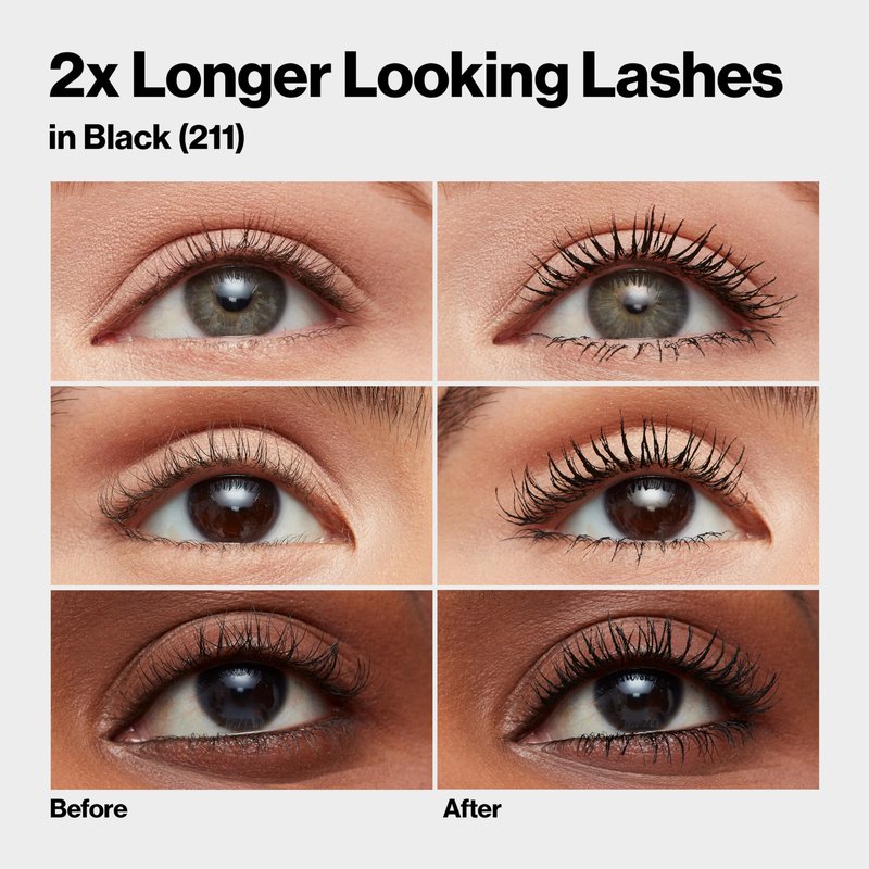 Revlon ColorStay Xtensionnaire Lengthening Lash Serum and Mascara In One, Tapered Brush for 2X Longer Looking Eyelashes, Infused with Pro Vitamin B5, Smudge-Proof, 201 Blackest Black