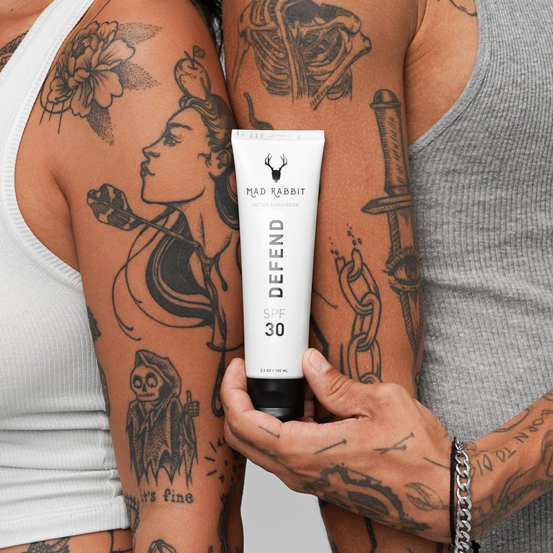 Mad Rabbit Defend Tattoo Sunscreen- SPF 30 100mL Tube- Mineral Sunscreen Lotion - Tattoo Fade Protection and Moisturizer, Anti-Aging Formula