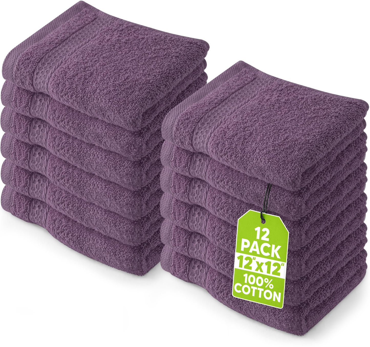 Utopia Towels 12 Pack Premium Wash Cloths Set, 12 by 12 Inches, 100% Cotton Ring Spun, Highly Absorbent and Soft Feel Essential Washcloths for Bathroom, Spa, Gym, and Face, Plum