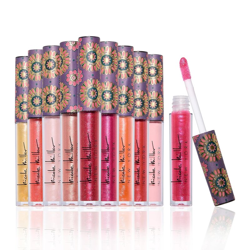 Nicole Miller Lip Gloss Collection - Long-Lasting Shimmery Glosses for Women & Girls | 10 Count Set with Rich Pink Shades