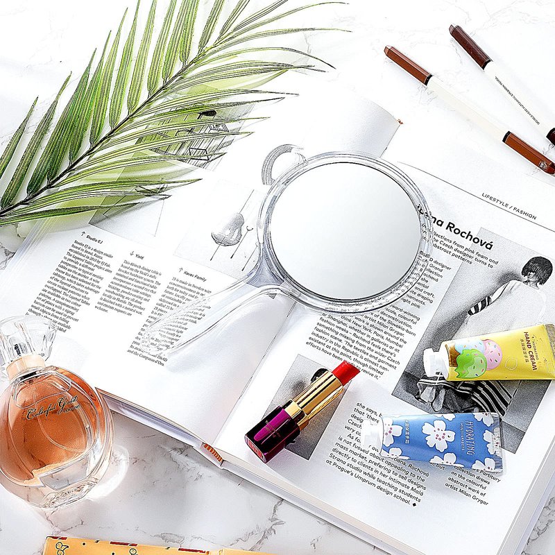 Jetec Hand Mirror Double-Sided Handheld Mirror 1X/ 2X Magnifying Mirror with Handle Transparent Hand Mirror Rounded Shape Makeup Mirror (Clear)