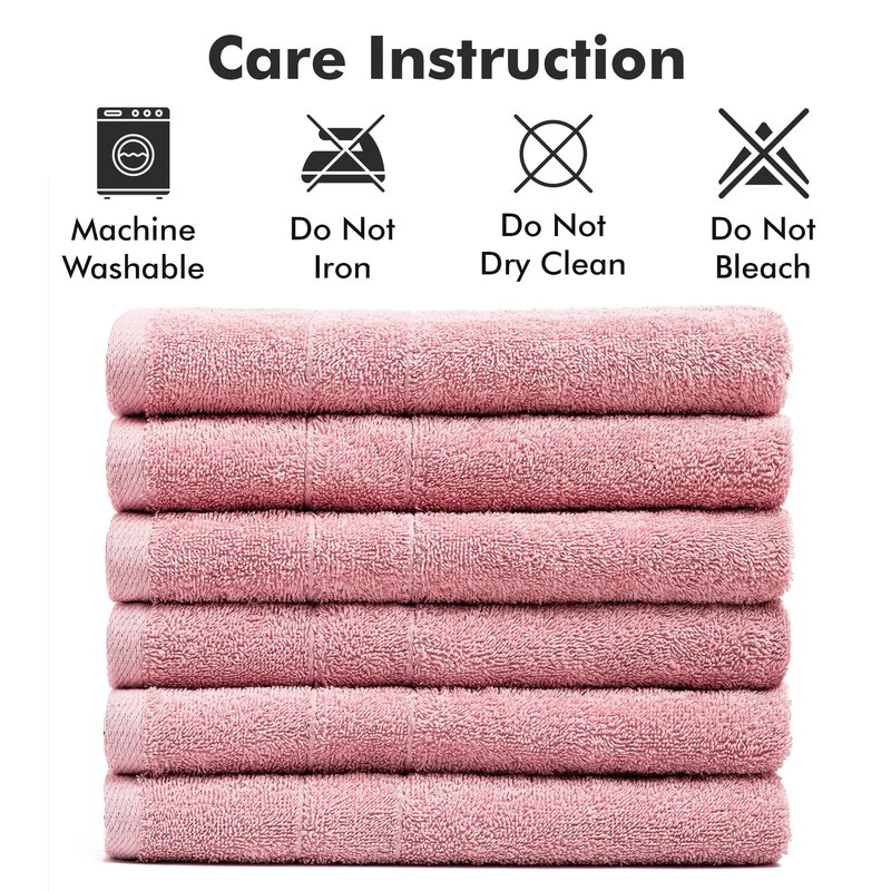 Novo Home 100% Cotton Hand Towels for Bathroom – Soft & Absorbent Towel Set– Pack of 6 Small Towel (34x20in) – Quick Dry Luxury Cotton Hand Towels – Baby Pink