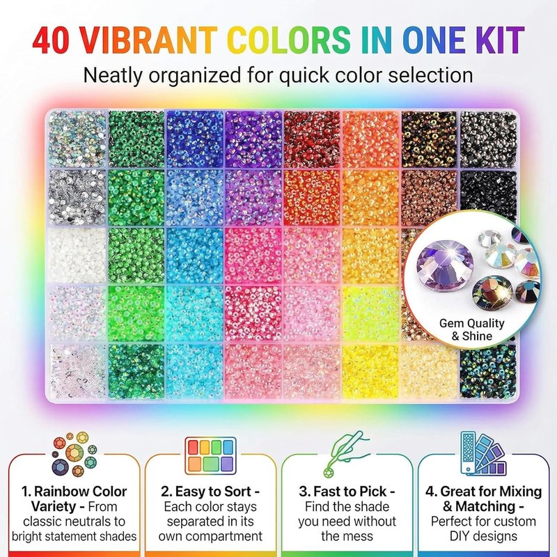 32000 PCS Rhinestones by Skiennix - Multicolor 3mm Flatback Gems for Nail Art & Craft Projects