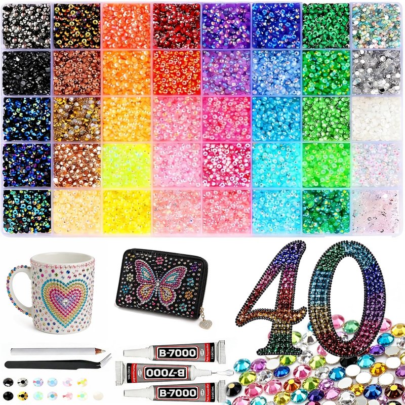 Rhinestones for Bedazzling Kit, 40 Color Bedazzled Kits, 3mm Bedazzler Kit with Rhinestones, Rhinestone Kit, Bedazzling Kit & Gems for Bedazzling, DIY Crafts, Water Cups, 35000PCS Flatback Rhinestones