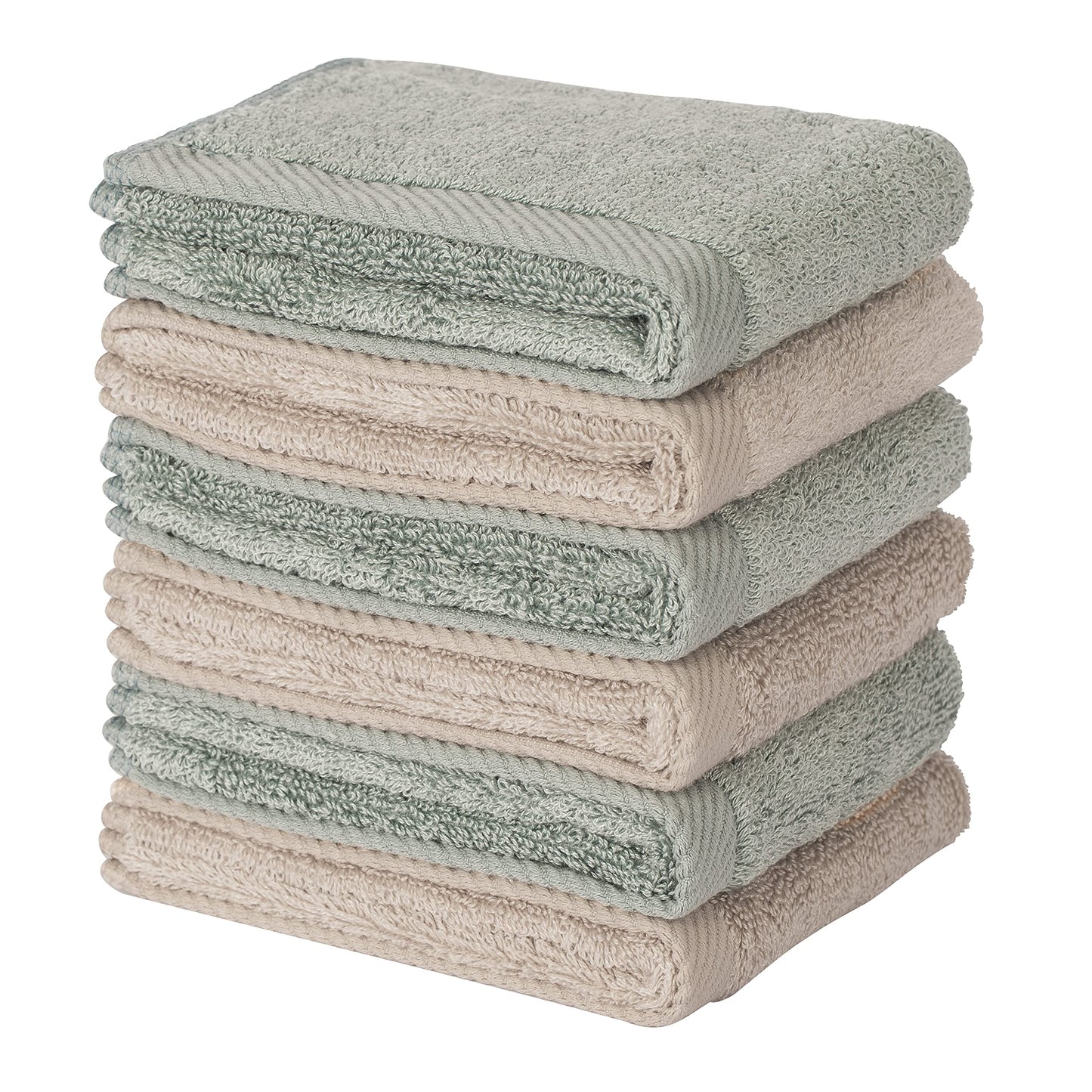 Mother-Earth 6-Pack Bath Washcloths 12"x12" - Soft and Absorbent Face Towels, Quick-Drying Wash Cloths for Sensitive Skin, Premium Quality for Daily Use (Olive-brow)