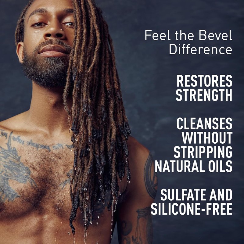 Bevel Shampoo for Men - Sulfate Free Shampoo for Textured Hair with Coconut Oil and Shea Butter, Detangles Coarse, Curly Hair, 12 Oz