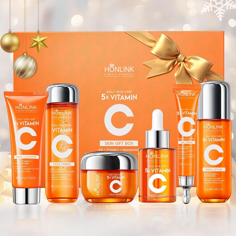 Glown 6-Piece Hydrating Skincare Set - Vitamin C & Niacinamide | Complete Face & Body Care Kit