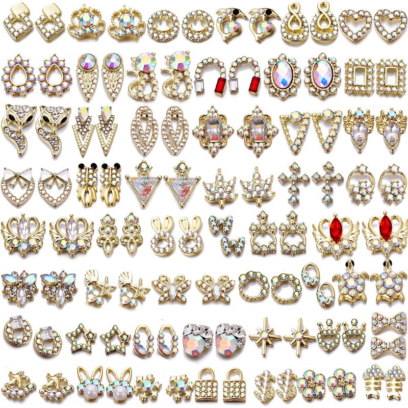 60/100pcs Nail Gems & Rhinestones with Sparkling AB Crystal Fake Diamonds - Nail Art Decoration for Women & Young Ladies