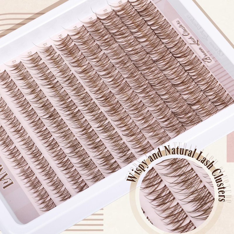 Brown Lash Clusters Kit Natural Lash Extension Kit Wispy Eyelash Clusters C Curved Cluster Eyelash Extensions 10-16mm Eyelash Extension Kit Brown Individual Lashes DIY at Home by Lanflower