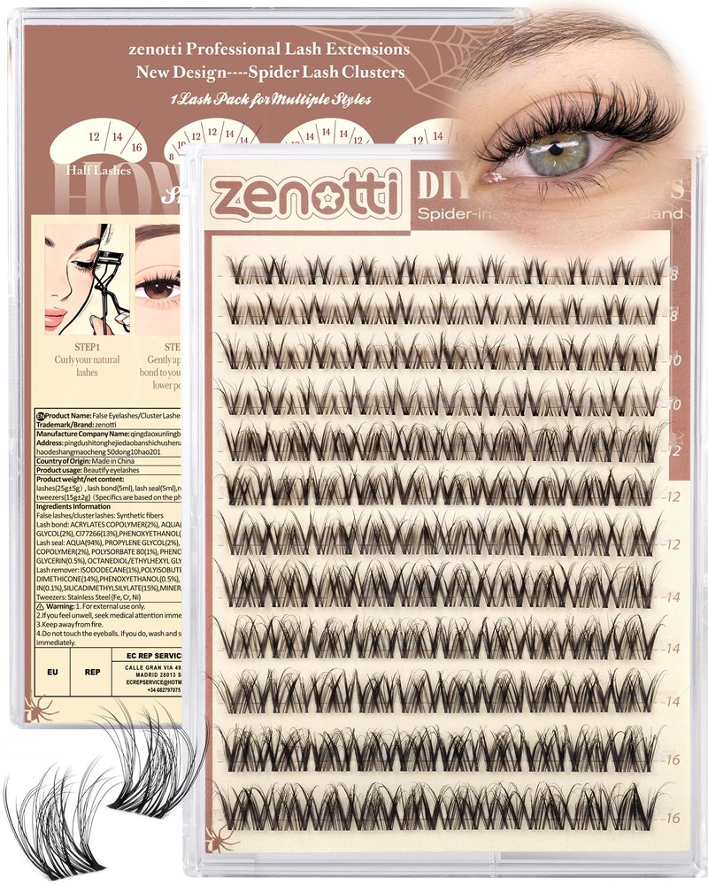 Natural Lash Clusters Spider Lashes Cluster Breeze Wispy Cluster Eyelash Extensions Venus Individual Lashes with Invisible Clear Band DIY Lash Extension for Lash Beginners 8-16mm D Curly by zenotti