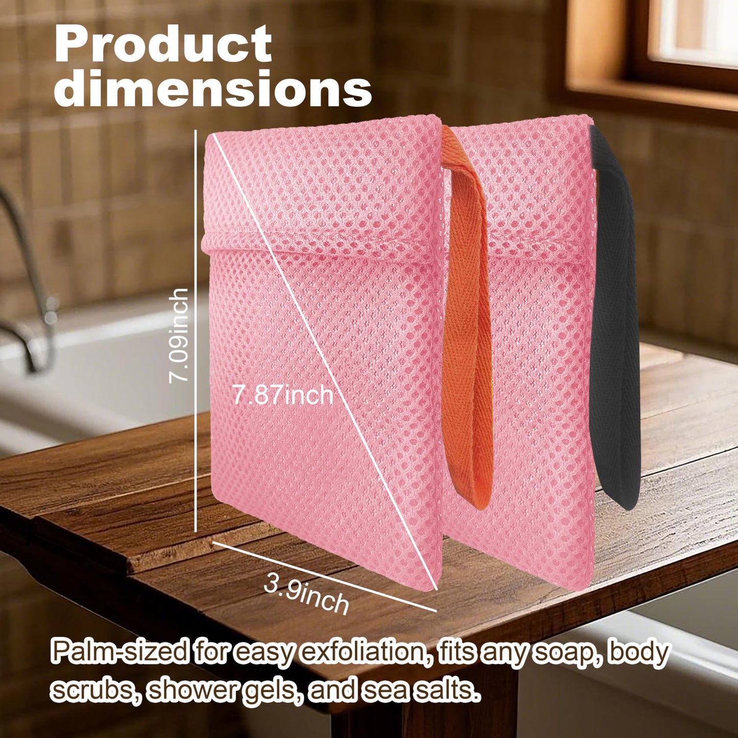 Beiskll 2 Pack Soap Bag Gentle Exfoliating,Bar Soap Pouch Saver Pocket,Body Scrubber Shower Bath Sponge Loofah (Pink)