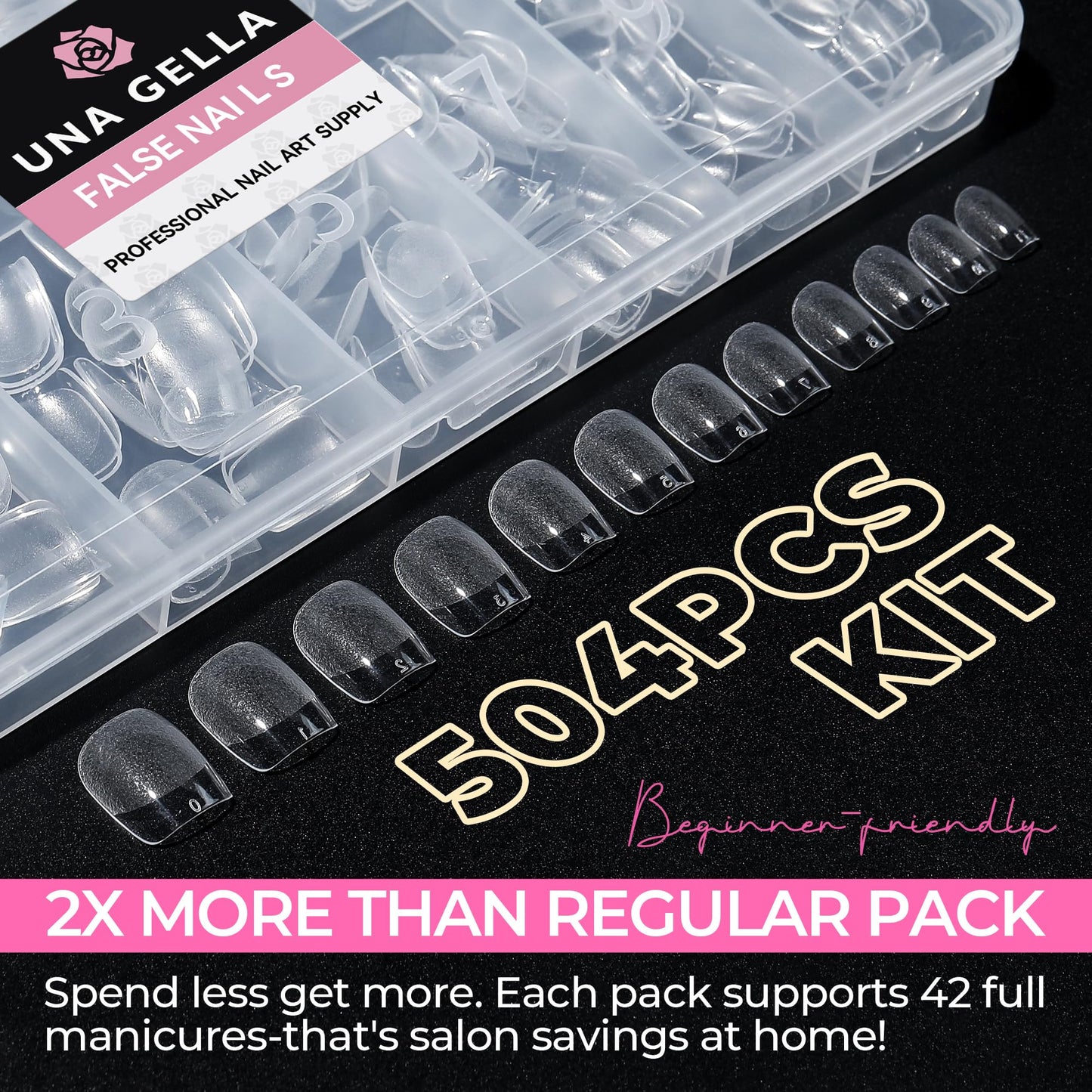 UNA GELLA Short Square Nail Tips Squoval 504PCS Pre Etched Extra Short Soft Gel Fake Nails Tips for Women DIY Squoval Press On Nails Extension French Style Salon Full Cover Acrylic Tips 12 Sizes