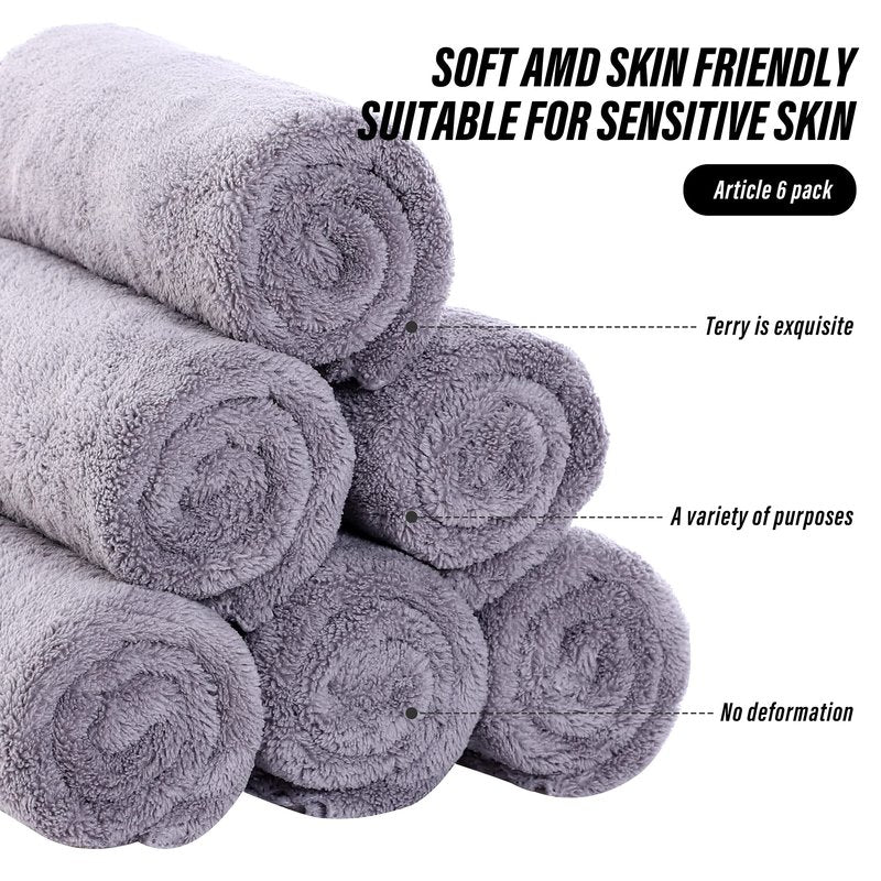 MOONQUEEN 6 Pack Premium Hand Towels - Quick Drying - Microfiber Coral Velvet Highly Absorbent Towels - Multipurpose Use as Hotel, Bathroom, Shower, Spa, Hand Towel 16 x 28 inches (Light Grey)