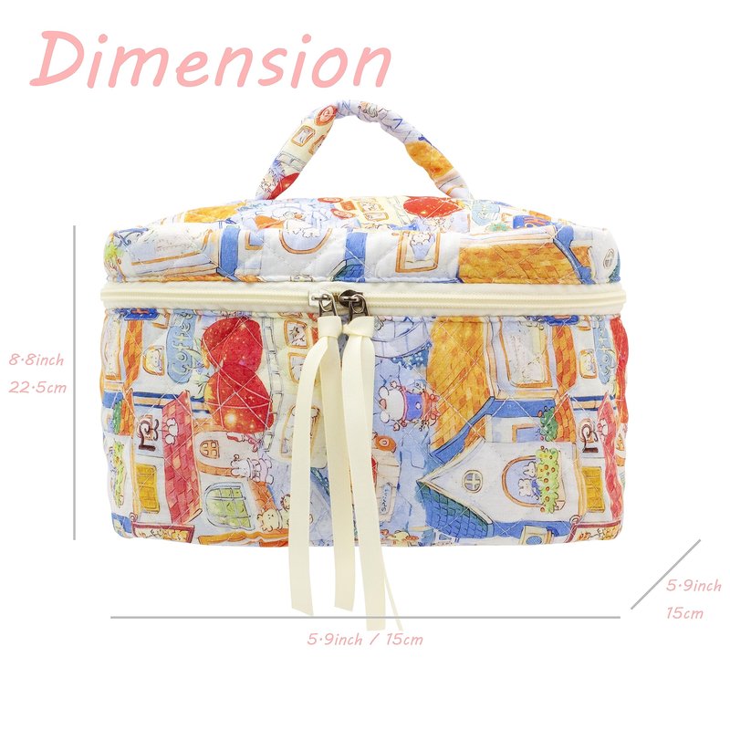 PAZIMIIK Quilted Makeup Bag Large Travel Zipper Soft Cosmetic Case for Women Girls Make Up,Little Bunny