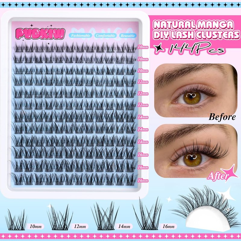 Natural C Curl Eyelash Clusters - Wispy Lash Extensions for DIY | 10-16mm, 144 Pcs
