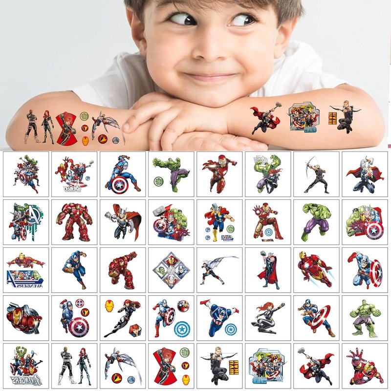Avengers Temporary Tattoos for Kids - 40pcs Birthday Party Favors | Fun Cartoon Stickers for Home Activities