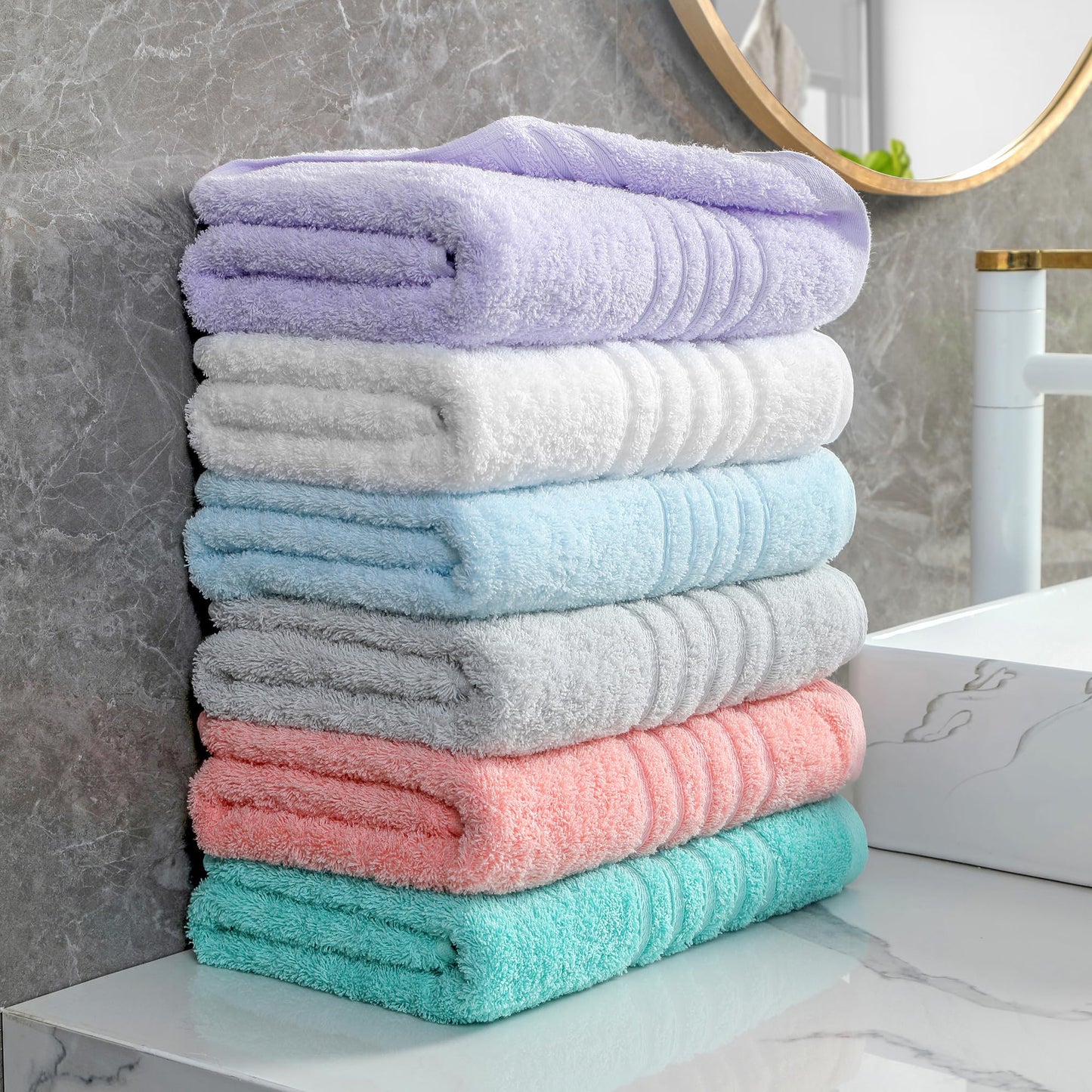 Aibaser Towels 6 Pack Bath Towel for Bathroom, 100% Cotton (24 x 48 Inches) High Absorbency Quick Drying (Light Green)