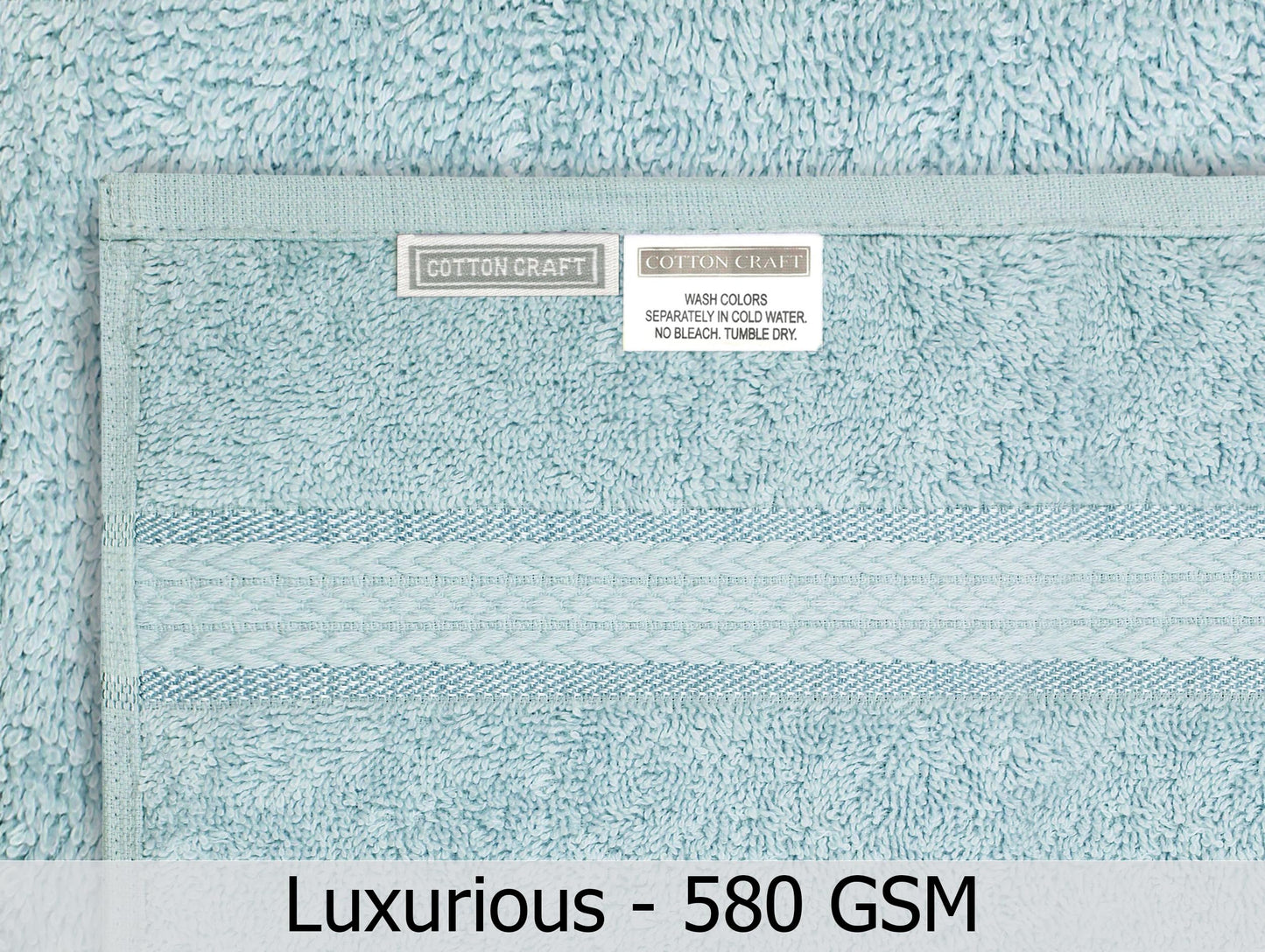 COTTON CRAFT Ultra Soft 6 Piece Towel Set - 2 Large Bath Towels, 2 Hand Towels, 2 Washcloths - Absorbent 580 GSM Quick Dry Everyday Luxury Hotel Bathroom Spa Gym Shower Pool - 100% Cotton - Light Blue