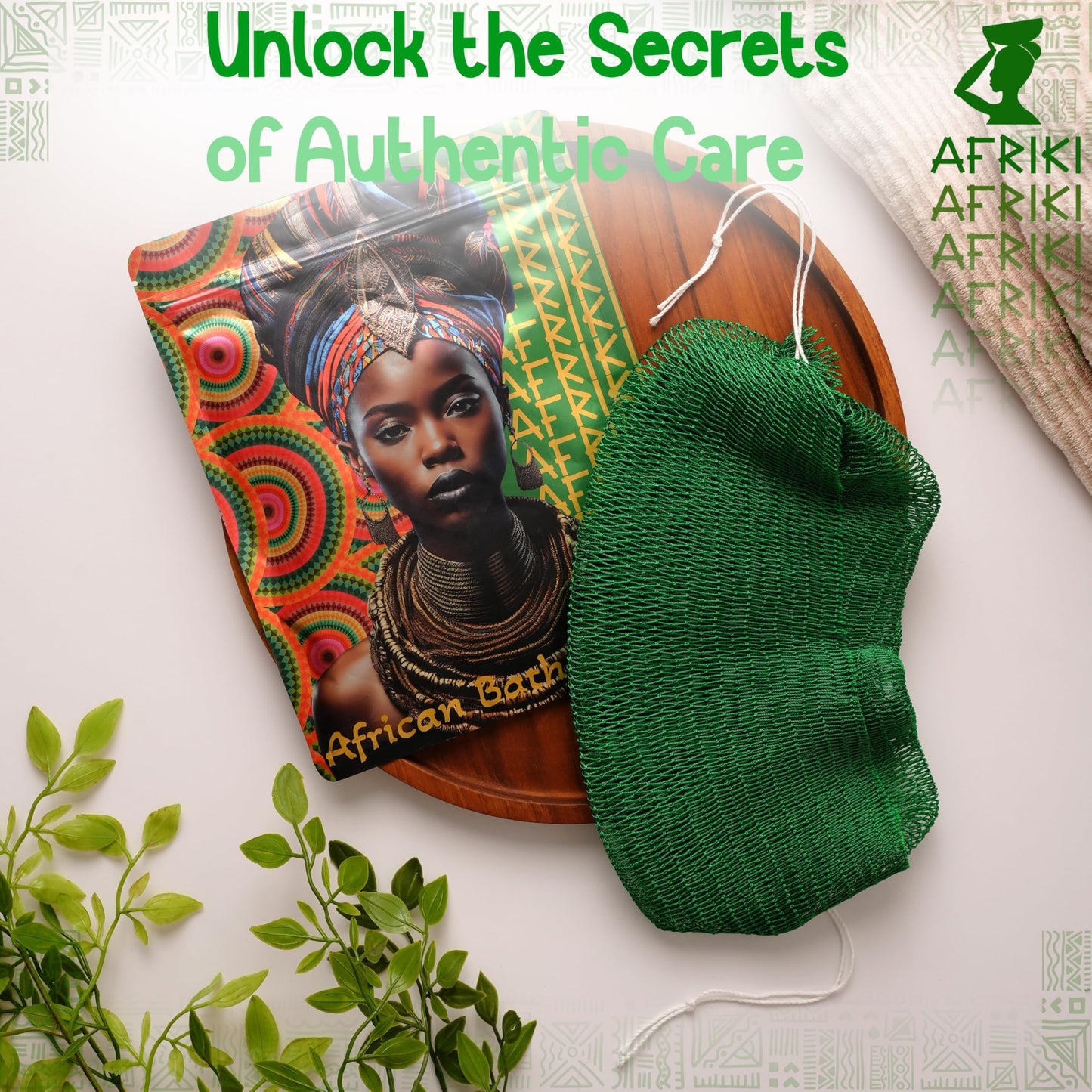 African Net Sponge, Premium Authentic Exfoliating Body Scrubber, Extra Long Stretch Bath Sponge for Shower, Deep Exfoliating Washcloth for Smooth Skin, 1 Pack (Emerald Green)