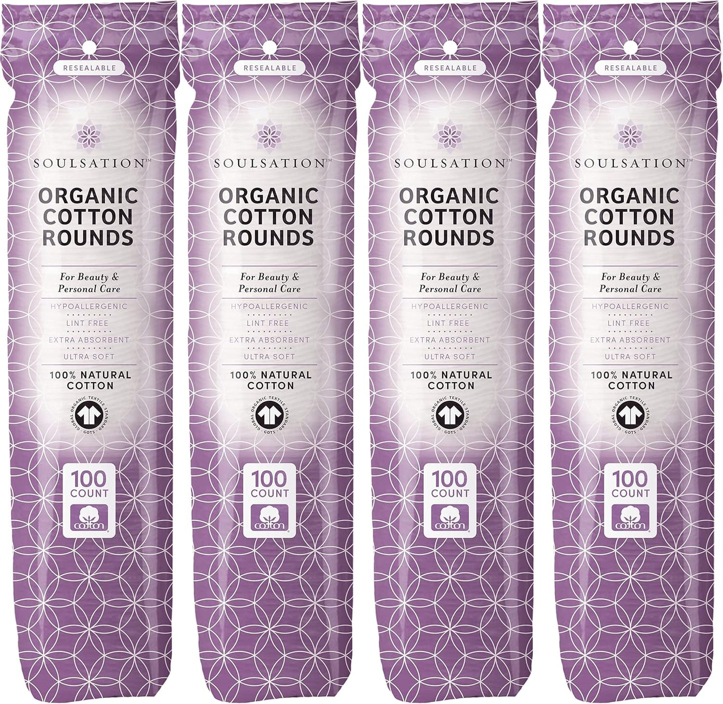 SoulSation Organic Cotton Rounds - Lint-Free Makeup Remover Pads, 400 Count for Gentle Cleansing