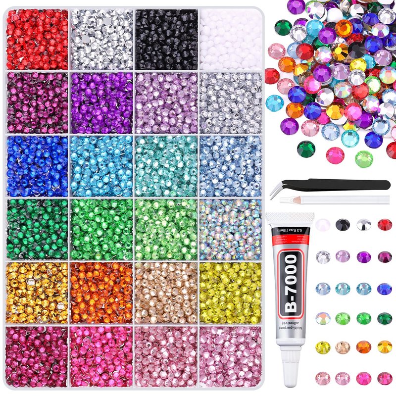 Resin Rhinestones - 12600 Pcs Multicolor 4mm Flatback Gems with Tweezers & B7000 Glue | Perfect for Crafts, Clothing, Tumblers, Nail Art