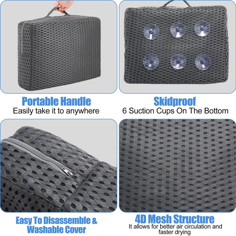 Threehoney 2 Pcs Hot Tub Booster Seat for Adults, 5 Inch 4D Mesh Spa Bathtub Booster Cushion with Suction Cups Micro Dot Quick Dry Non Slip Bottom Mat Tub Accessories for Indoor Outdoor(Grey)